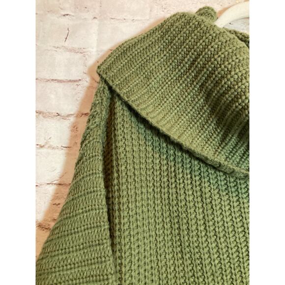 Umgee Oversized Sweater Womens Small Olive Green Chunky Knit Cowl Neck Boho - Picture 2 of 12